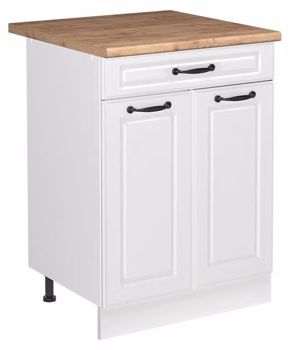 Mobile lavello cucina Vicco R-Line Bianco country/Bianco 60 cm piano di lavoro Rovere dorato, Model 73037
