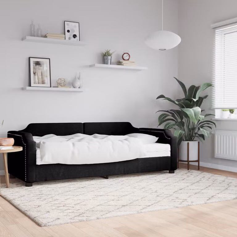 vidaXL Divano Letto con Materasso in Tessuto Nero L/P/H: 223 x 90 x 100 cm