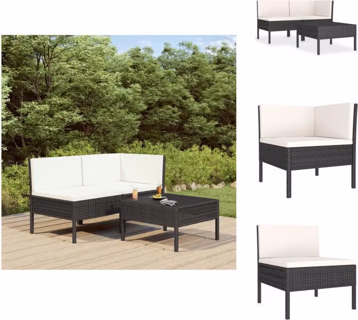 vidaXL Set di 3 pezzi da giardino con cuscini in poly rattan nero - Set di mobili da giardino