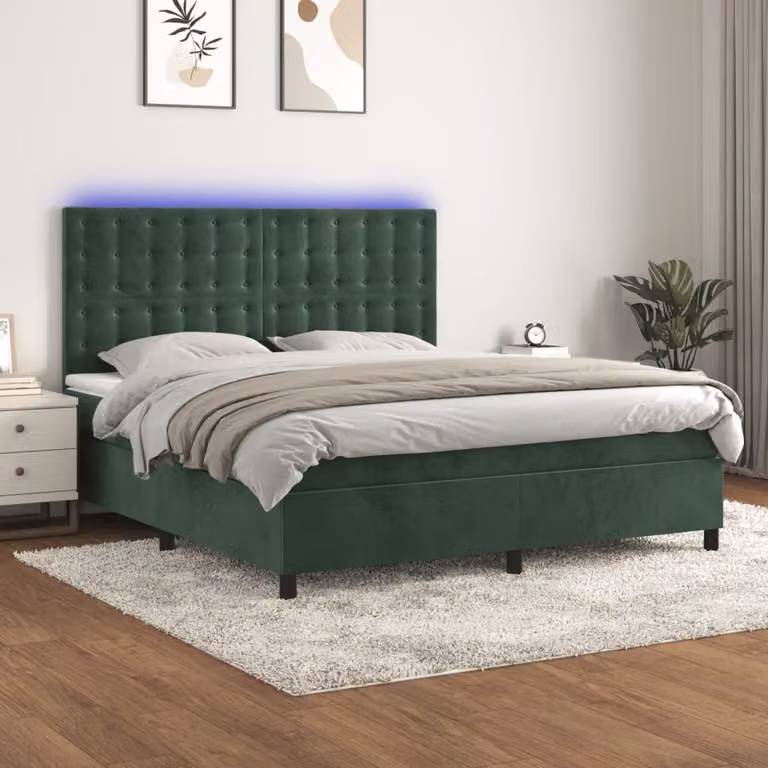 Maison Exclusive - Letto a Molle con Materasso e LED Verde Scuro 160x200cm Velluto