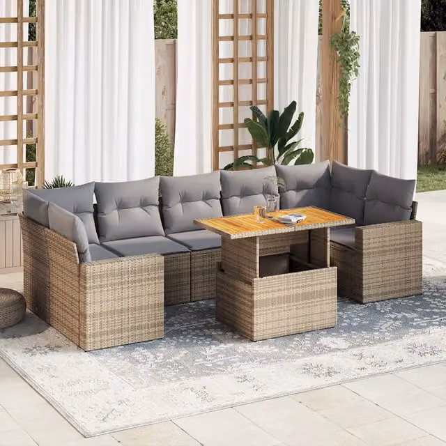 Set Divano da Giardino 8 pz con Cuscini Beige in Polyrattan 3327013