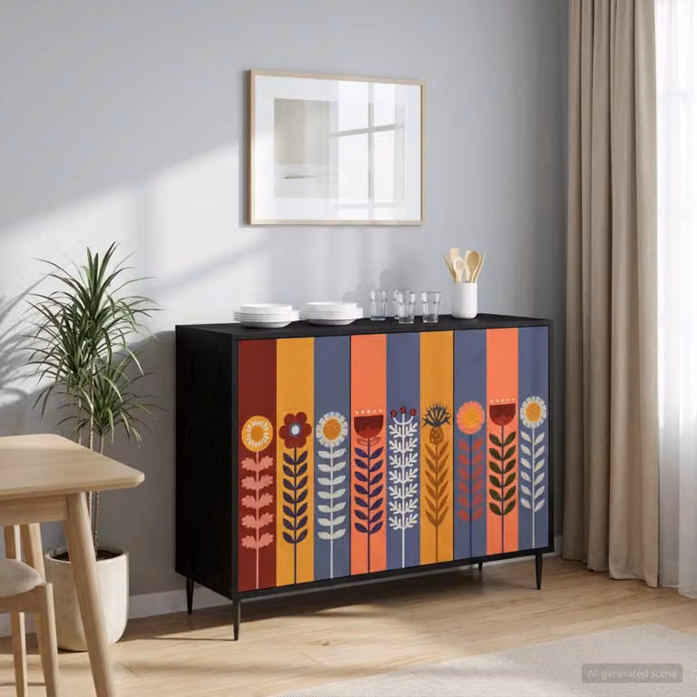 Credenza moderna vidaXL ESSEN in Rovere e Nero, L 102 x P 33 x H 76 cm