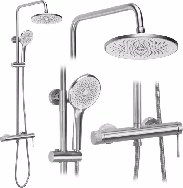 Set Doccia Rea Foss Clif con Colonna Rigida e Doccino in Nichel Spazzolato – 1