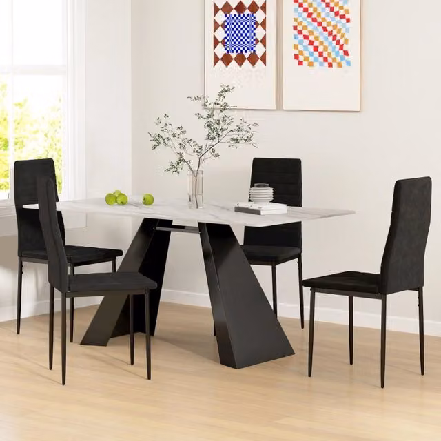 Set di 4 sedie da pranzo OKWISH moderne in tessuto nero con struttura in metallo nero opaco