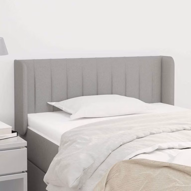 Testiera ad orecchio vidaXL in tessuto grigio chiaro con struttura in legno L: 103 cm, P: 16 cm, H: 78-88 cm