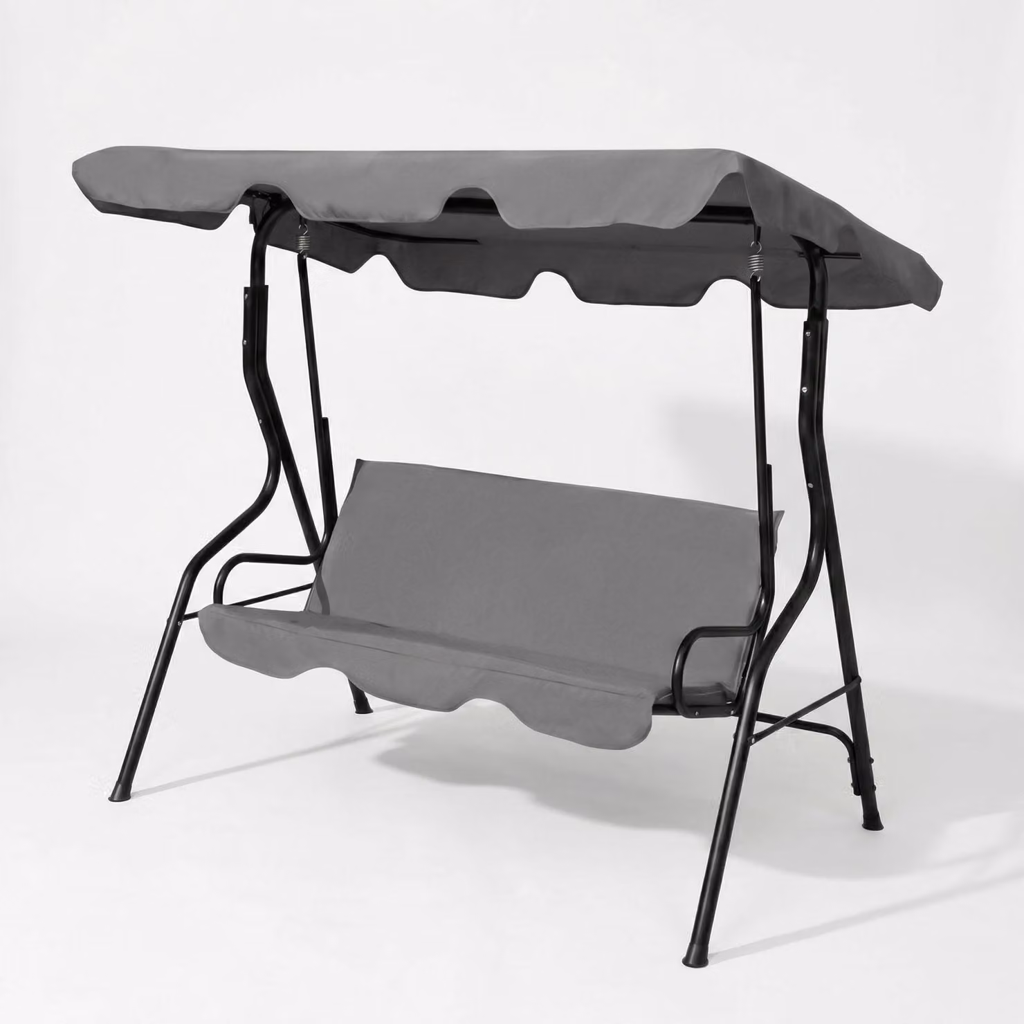 Altalena da giardino a 3 posti, grigia - Altalena da giardino compatta in metallo - Resistente alle intemperie - 170 x 110 x 153 cm - Comoda altalena da giardino per balconi e terrazze [11492B]