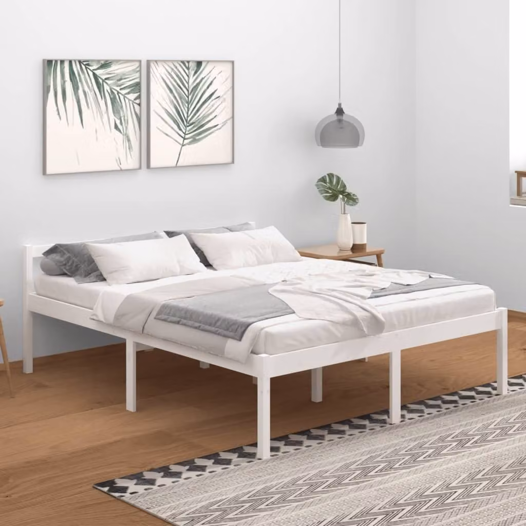 The Living Store Letto Senior bianco 160x200 cm in legno di pino massiccio