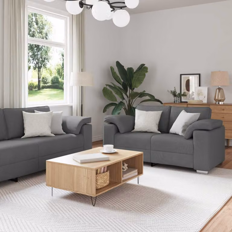 Set di 2 divani vidaXL in tessuto grigio per soggiorno con cuscini inclusi L: 219 cm, P: 82 cm, H: 80 cm