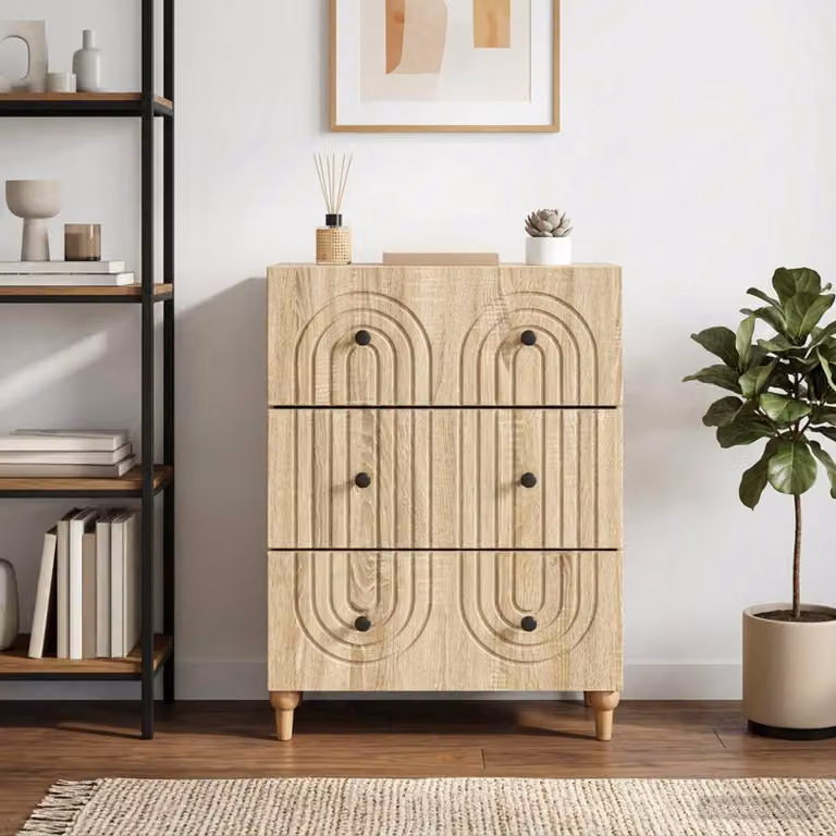 Carrello mobile con cassetti vidaXL in Rovere Sonoma, marrone e beige, L 66 cm x P 34,5 cm x H 90 cm