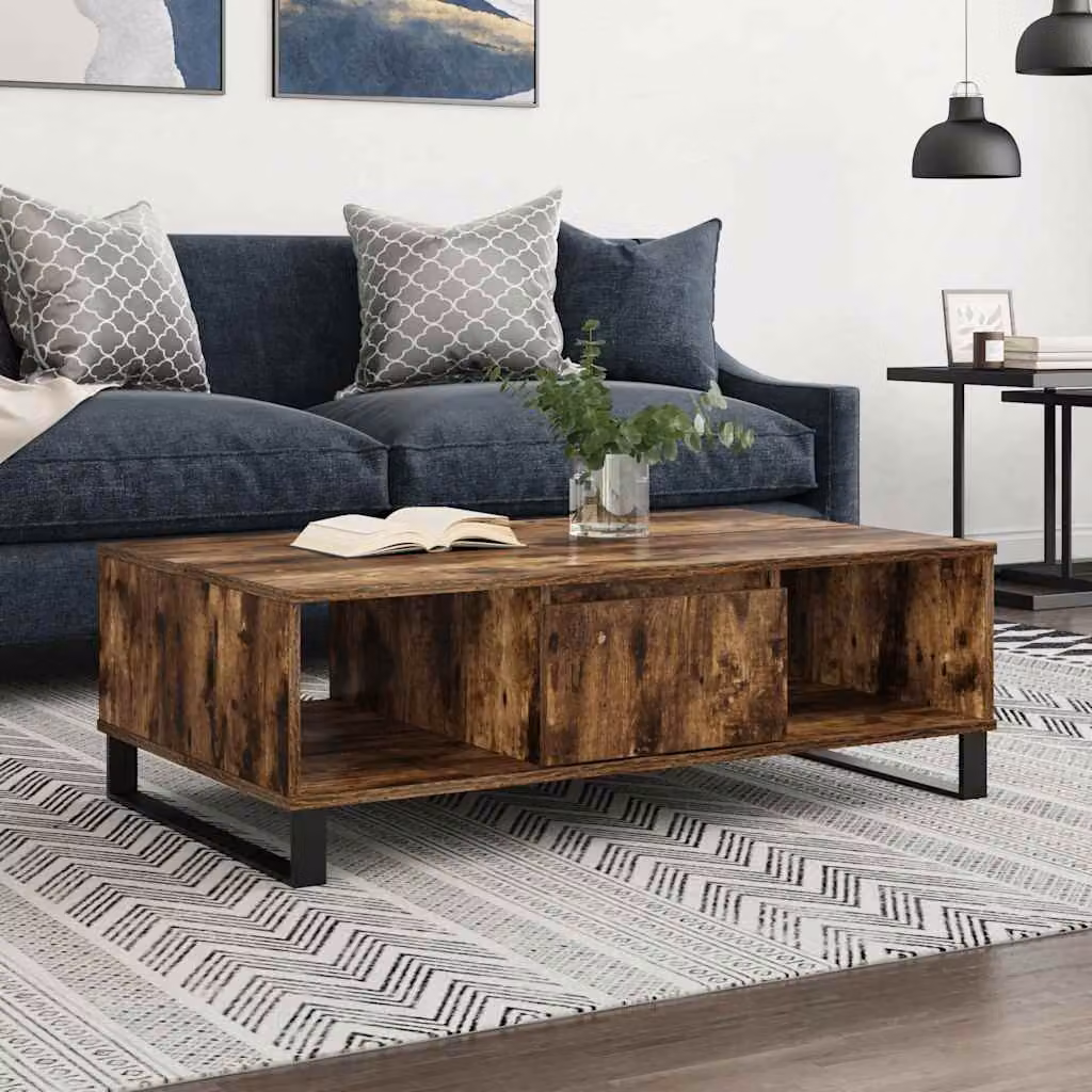 Tavolino da salotto vidaXL in legno e metallo color marrone, L 104 x P 60 x H 35 cm