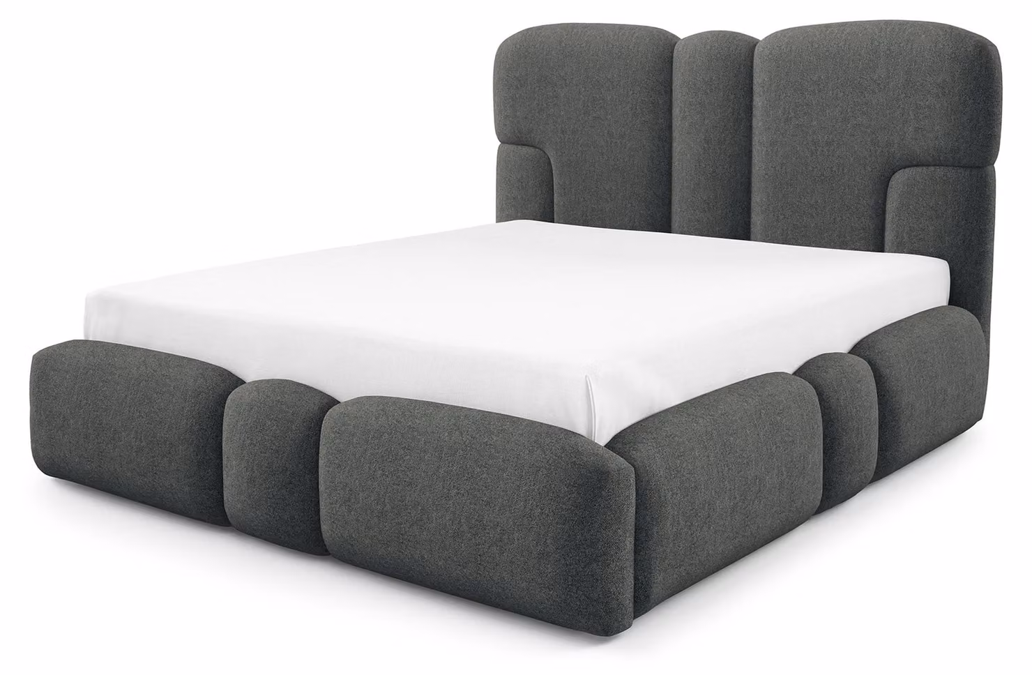 Letto imbottito con contenitore integrato, colore acciaio blu, dimensioni 140 x 200 cm