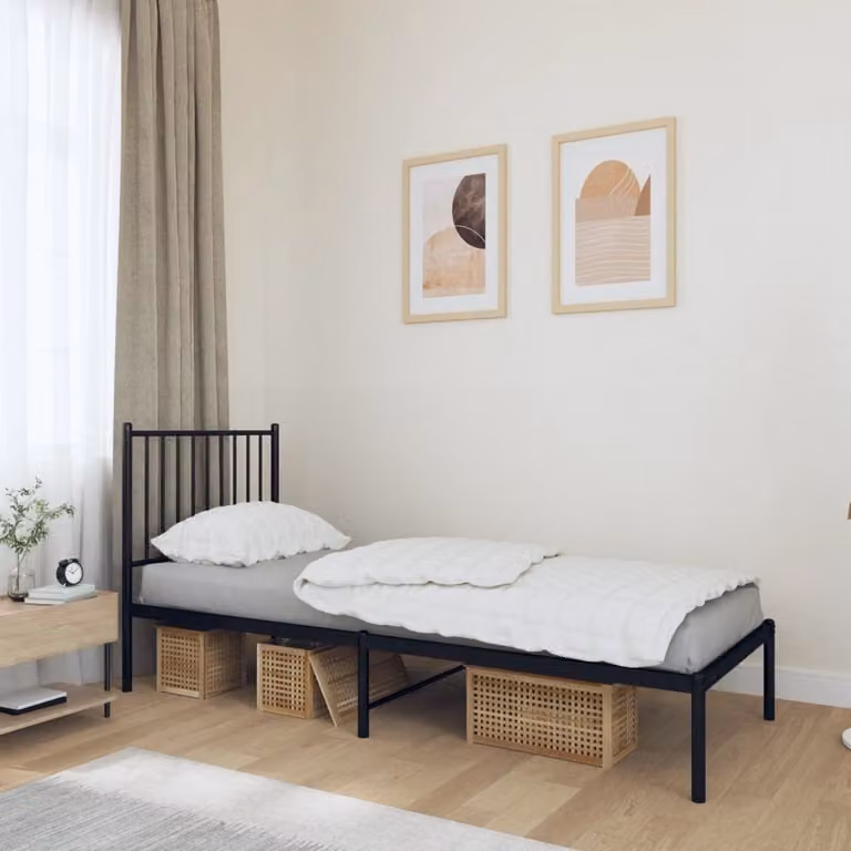 The Living Store Struttura letto con testiera in metallo nero 75x190 cm