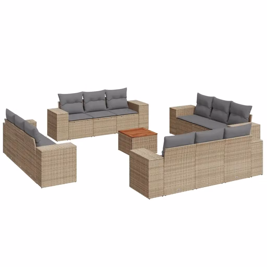 vidaXL Set Divano da Giardino 13 pz a forma di U in Polyrattan con Cuscini Beige e Grigio – 2