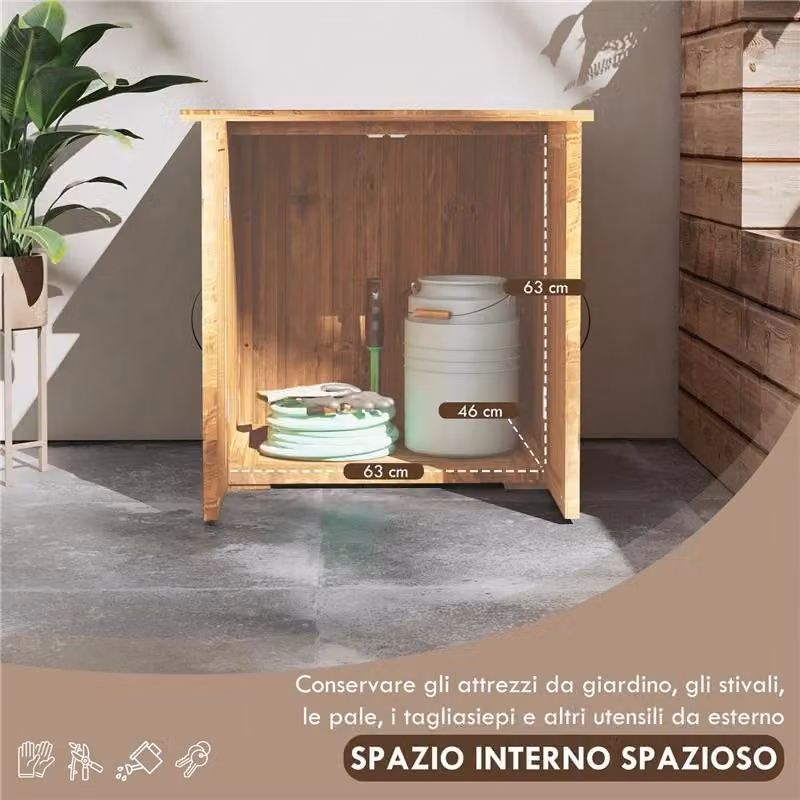 Casetta da giardino in legno marrone con doppia anta in stile country L 77 cm, P 55 cm, H 72 cm – 2