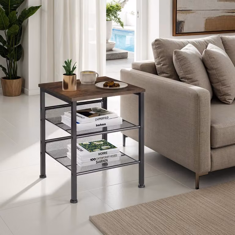 Tavolino Lincoln Tectake in stile industriale con piano ribaltabile, L/P/H: 40,5 x 40 x 50,5 cm, marrone e nero