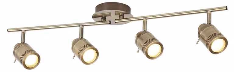 Plafoniera Contemporanea Sansone Acciaio Ottone Vetro 4 Luci Gu10
