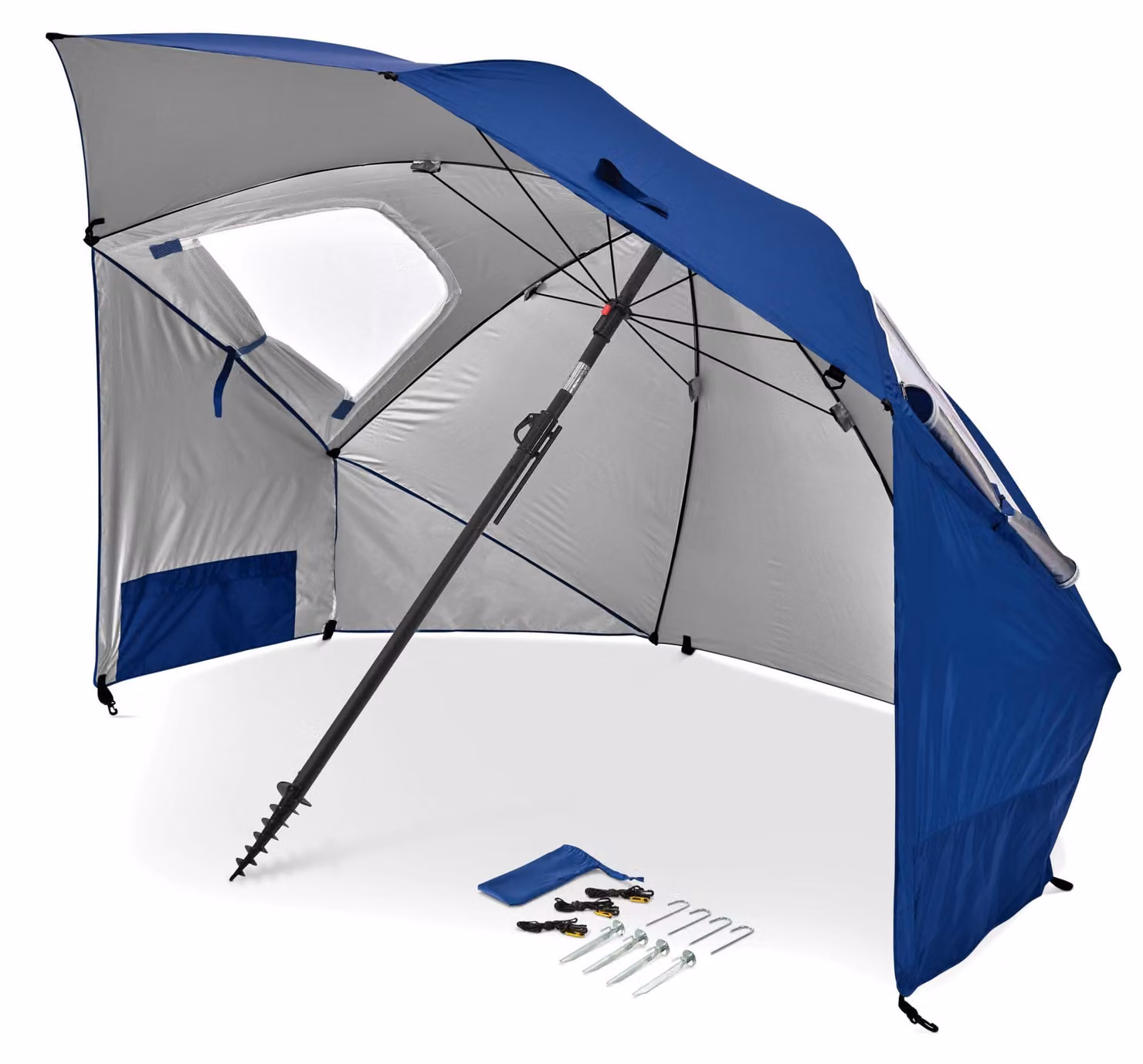 Ombrellone pieghevole, 243 cm, protezione UV UPF 50+, colore blu