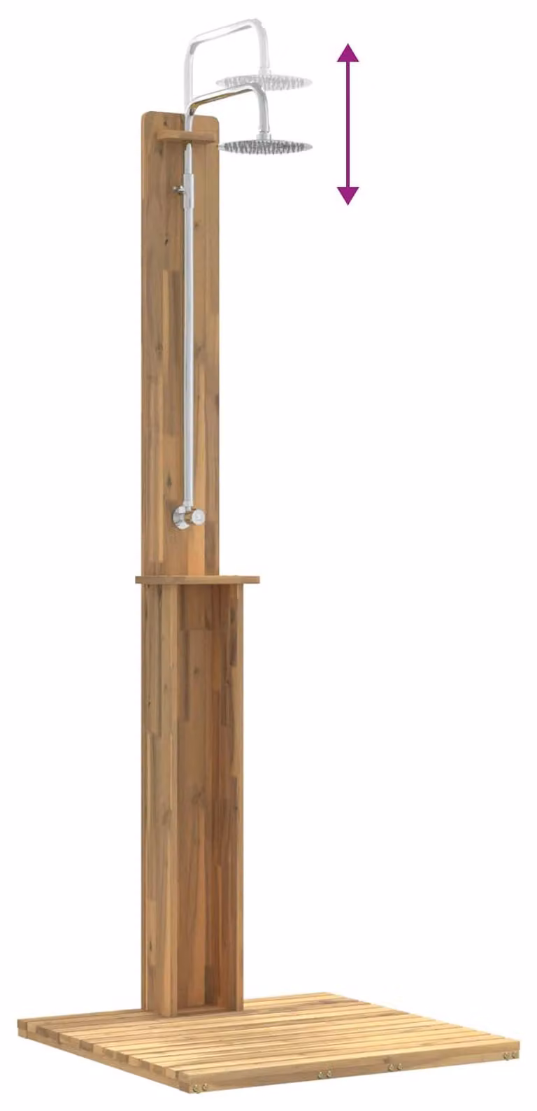 Doccia esterna, altezza 217 cm, realizzata in legno di acacia e acciaio inossidabile