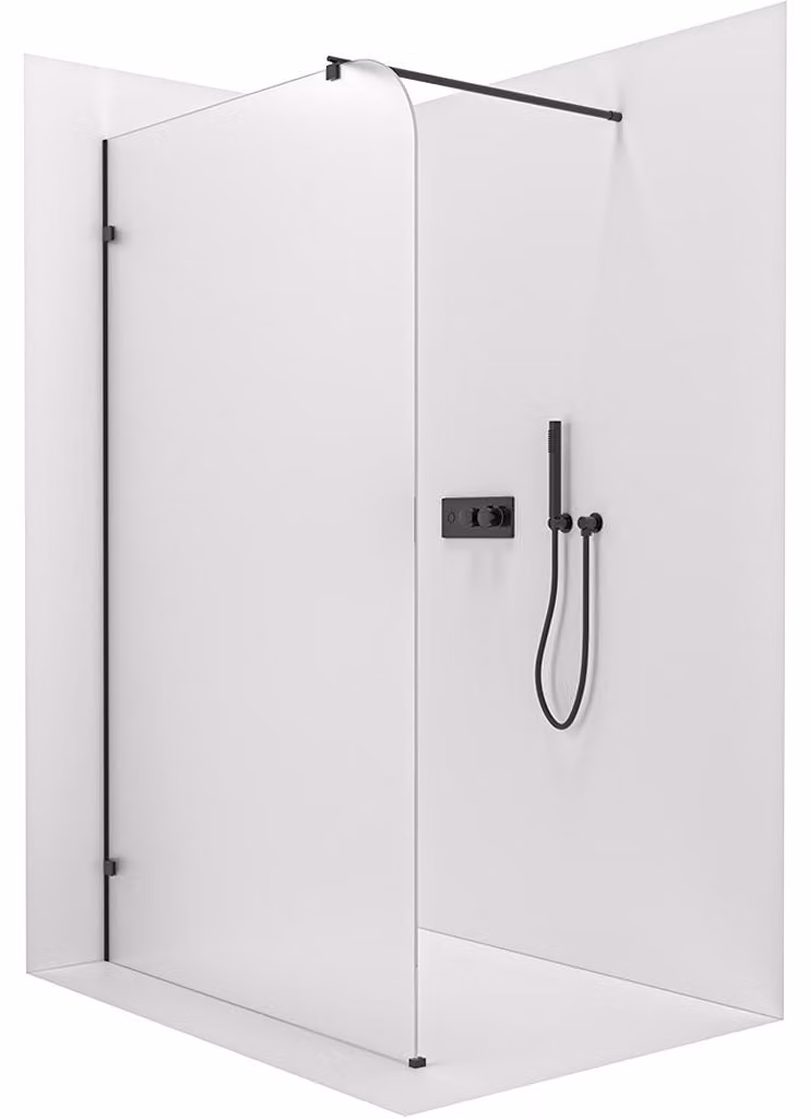 Pannello doccia angolare Walk-in Orbis Round - Lato sinistro - 8 mm - colonna rotonda - nero opaco, vetro satinato - 110x200 cm