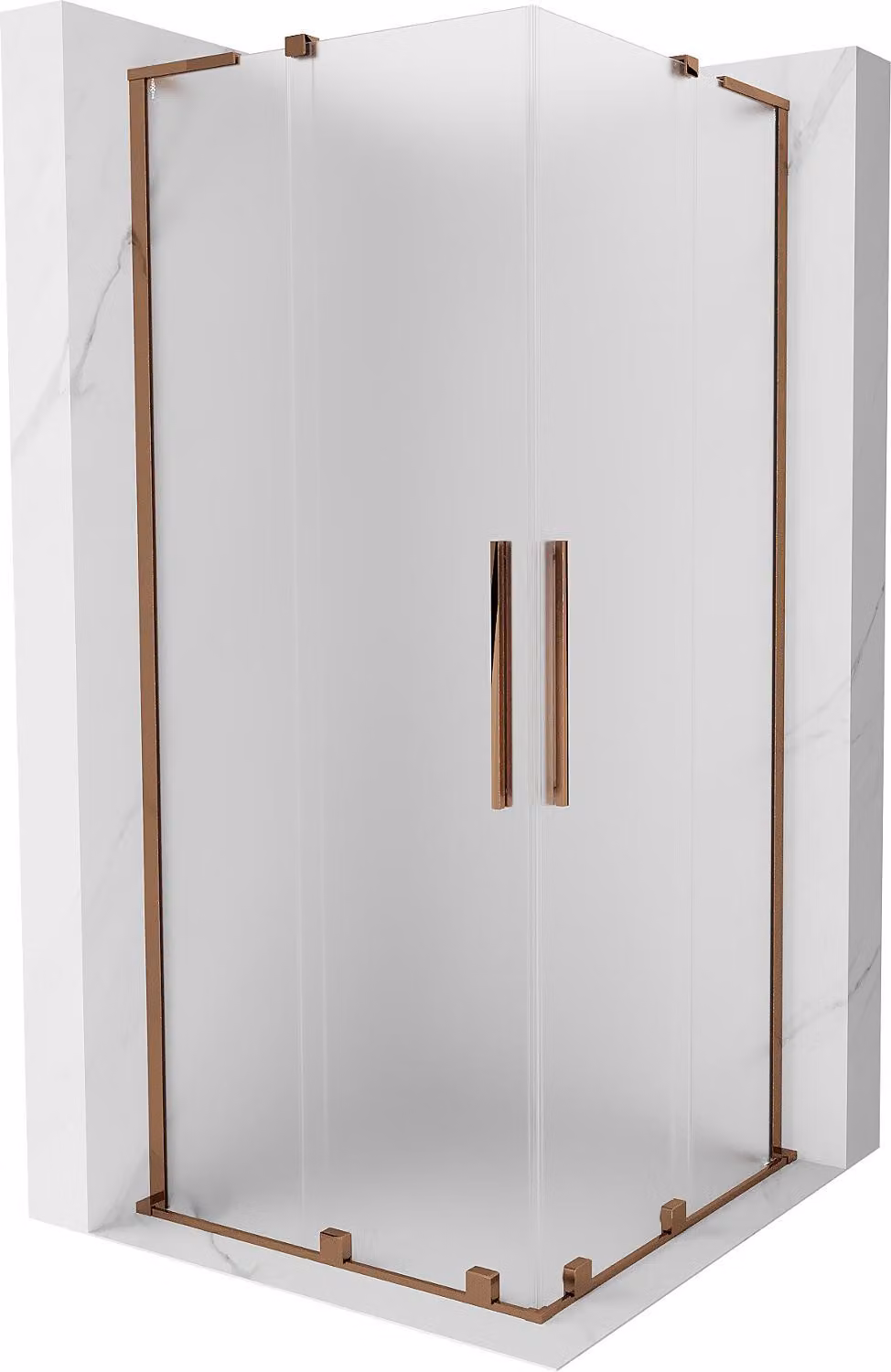 Mexen Velar L Duo cabina doccia scorrevole 100 x 100 cm, smerigliata, oro rosa - 871-100-100-02-33-60