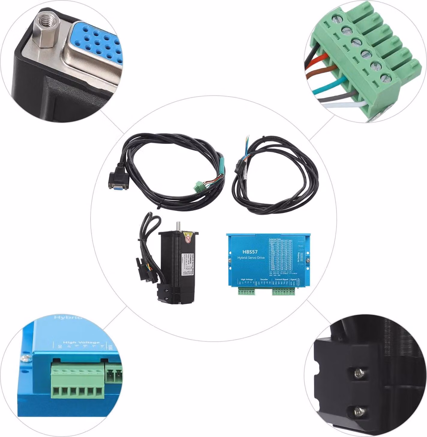 Motore passo-passo a circuito chiuso e driver - 57HBS36 + HBS57 - 3,6 N·m - Controllo DSP - 24–60 V - 5 A - CE - Per CNC, incisione, imballaggio, SMT - Azzurro cielo