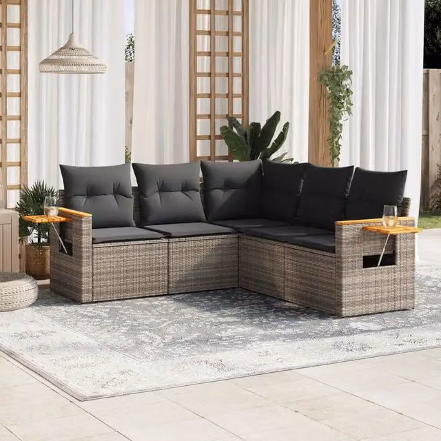 Set da giardino VIDAXL a forma di L in polyrattan grigio con 5 pezzi e cuscini inclusi – 1