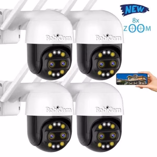Kit telecamere 4 pezzi, zoom 8X, RobiCam, iCsee, Ultra HD