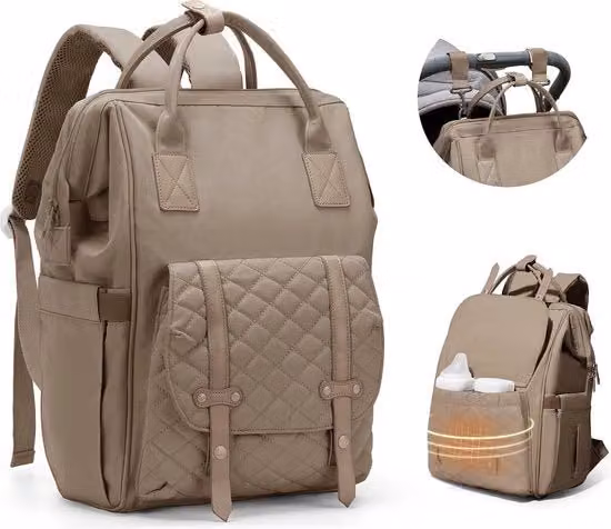 Borsa Multifunzionale per Genitori Beige con Tracolla e Cinghie per Carrello