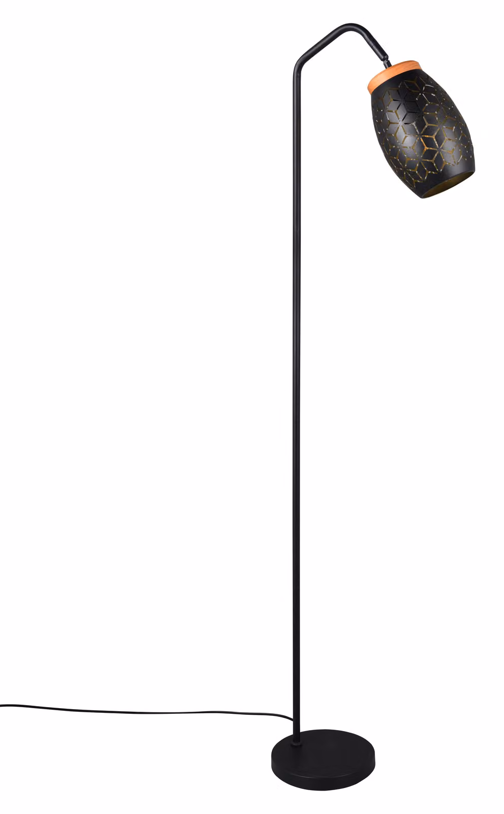 Lampada da terra, metallo, nero, oro, E27, interruttore a pedale, H 147 cm