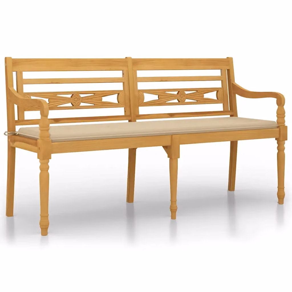 Panchina Batavia vidaXL in legno di teak con cuscini beige per giardino L: 150 cm – 2