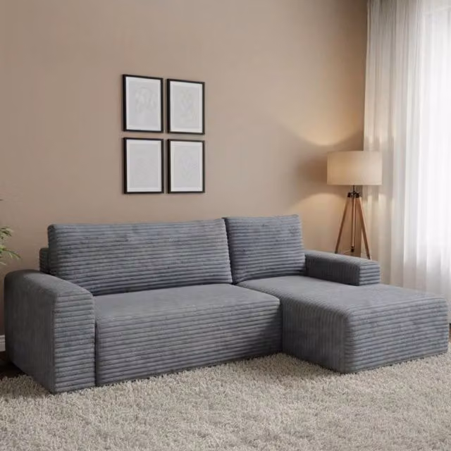 Divano Letto Folgarida DMORA con Penisola Contenitore, Grigio, L/P/H: 268 x 163 cm – 1