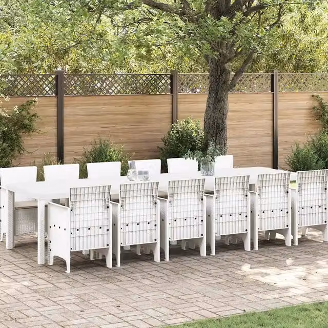 Set da Pranzo per Giardino 13 pz Bianco Rattan Polt 3378783