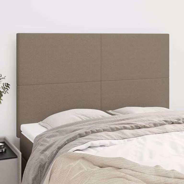 Testiera per letto vidaXL in tessuto beige e grigio con struttura in legno, L: 144 cm, P: 5 cm, H: 118-128 cm