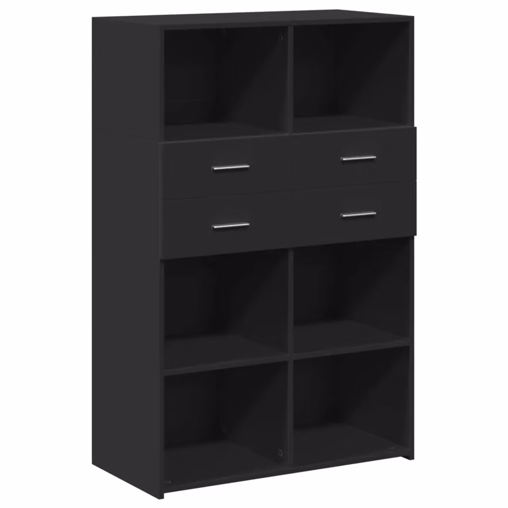 Credenza moderna nera vidaXL in legno e MDF a parete L: 80 cm, P: 42,5 cm, H: 124 cm – 2