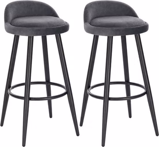 Set di 2 sedute da bar con schienale - Grigio - Con schienale - Sedute ergonomiche - Cucina - Altezza 69cm