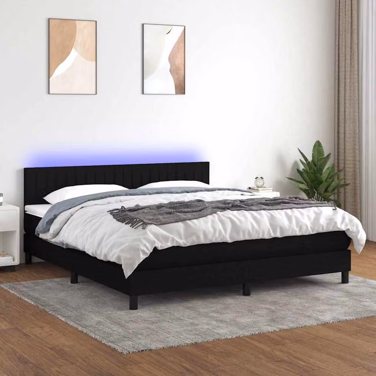 Letto Ibrido vidaXL con Materasso e Illuminazione LED, Nero, L/P: 180 x 200 cm