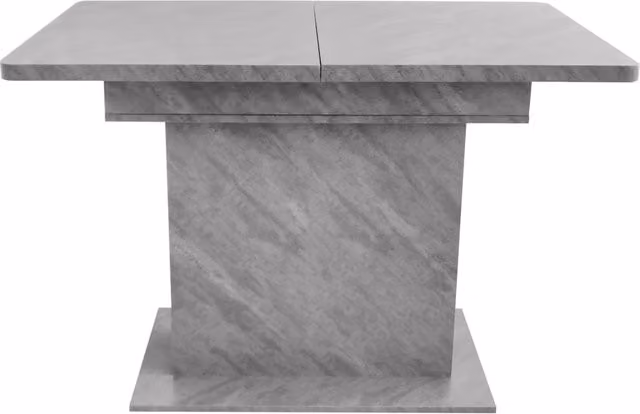 Tavolo da pranzo rettangolare allungabile con contenitore in legno truciolare e metallo, design moderno effetto cemento