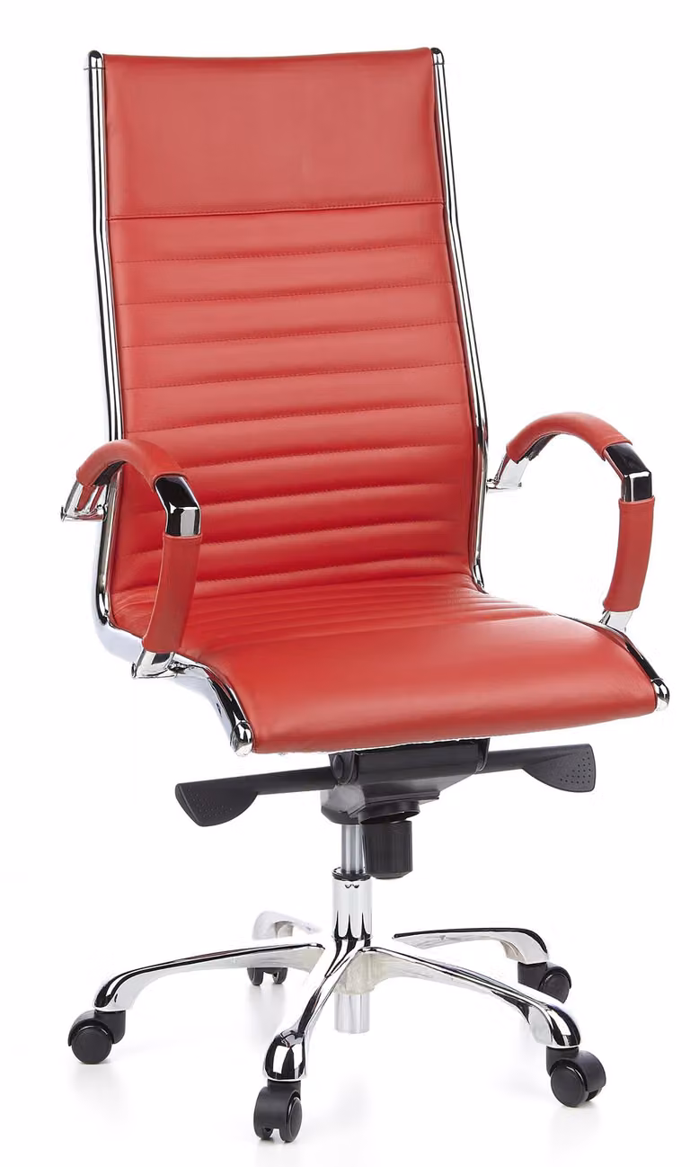 Sedia da ufficio, colore rosso, in pelle, con schienale alto ed ergonomica, altezza 125 cm