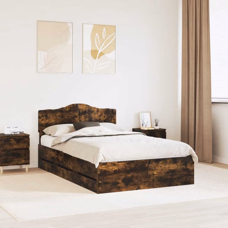 Struttura del letto con cassetto vidaXL in rovere fumé, L 120 x P 200 x H 90 cm