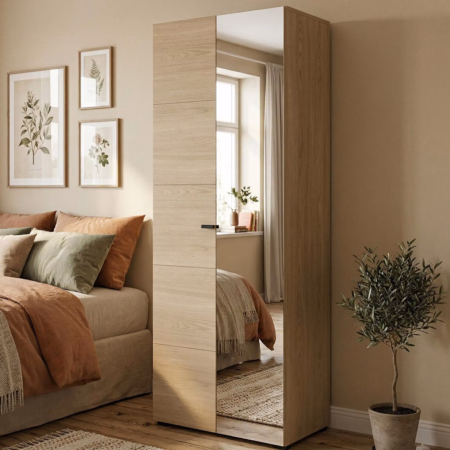 Dmora Guardaroba 2 Ante Azzano 64x194h cm Marrone Rovere, Appendiabiti 3 Ripiani