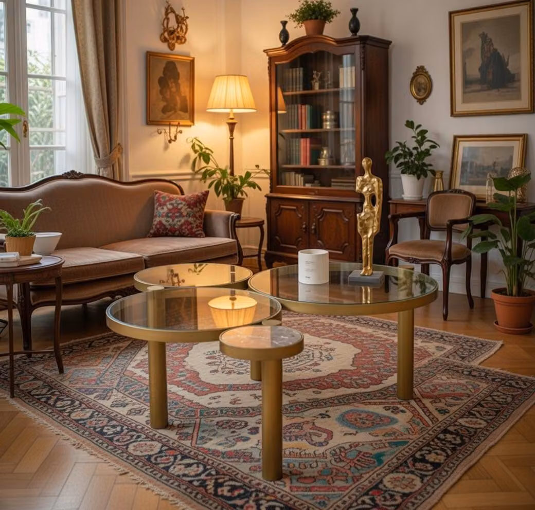 Tavolino da caffè rotondo in vetro dorato, elegante tavolino laterale per il soggiorno, design moderno