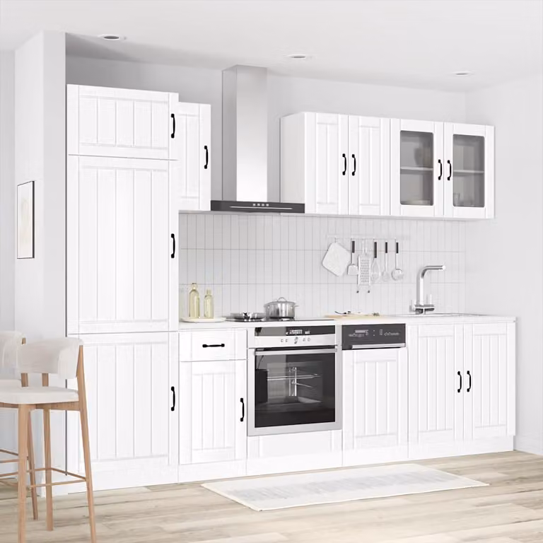 Set di mobili da cucina vidaXL Lucca composto da 8 pezzi in bianco lucido con ante in vetro e design moderno