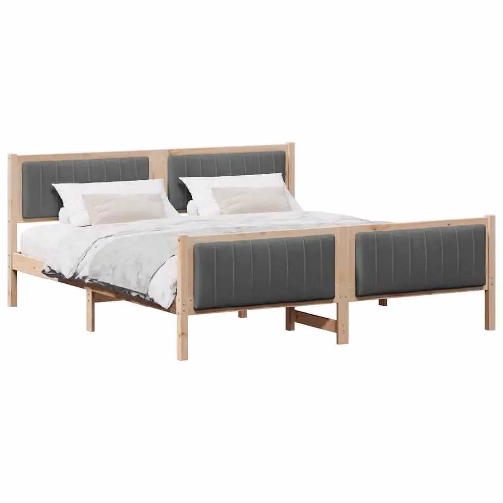 vidaXL Struttura del Letto Moderna in Legno di Pino, Marrone e Grigio Scuro, 180 x 200 cm – 2