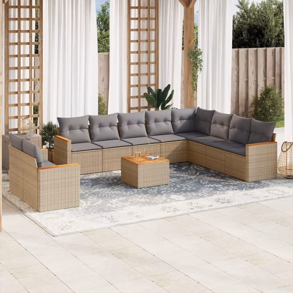 Maison Exclusive - Set Divano da Giardino 11 pz con Cuscini Beige Misto Polyrattan