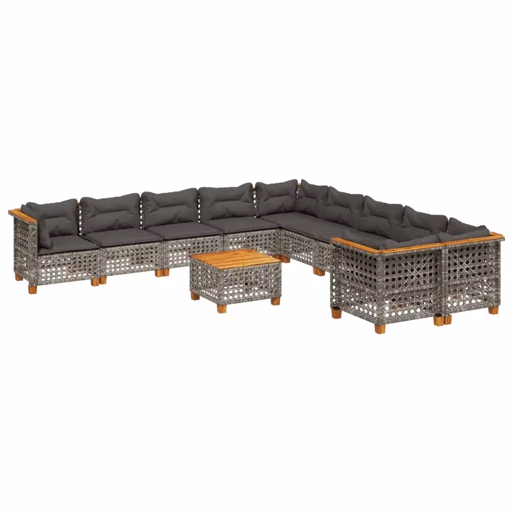 vidaXL Set Divani da Giardino 11 pz in Polyrattan Grigio con Cuscini e Tavolino da Esterno – 2