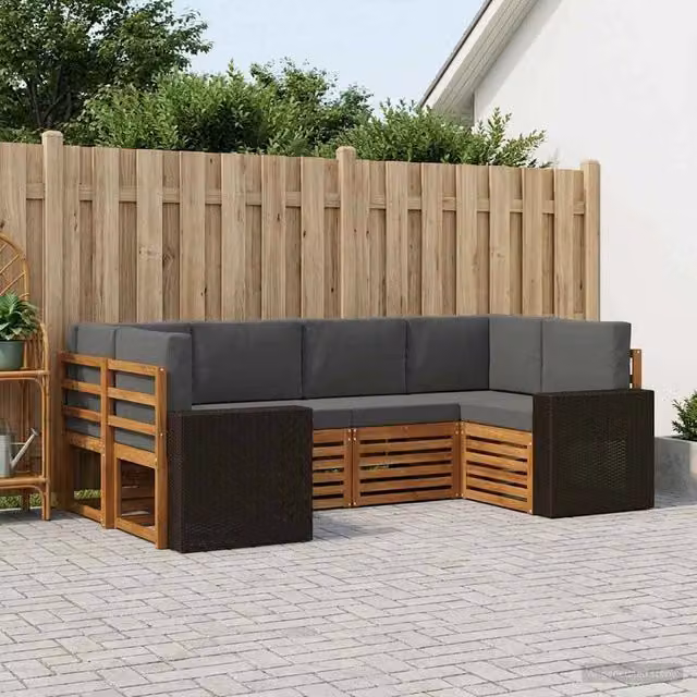 Set di divani da esterno 6 pz Naturale e Antracite Poliestere 3384783