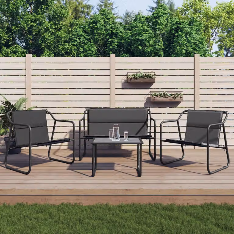 Set Salotto da Giardino Moderno vidaXL 4 pz in Metallo e Plastica con Cuscini Grigio Antracite