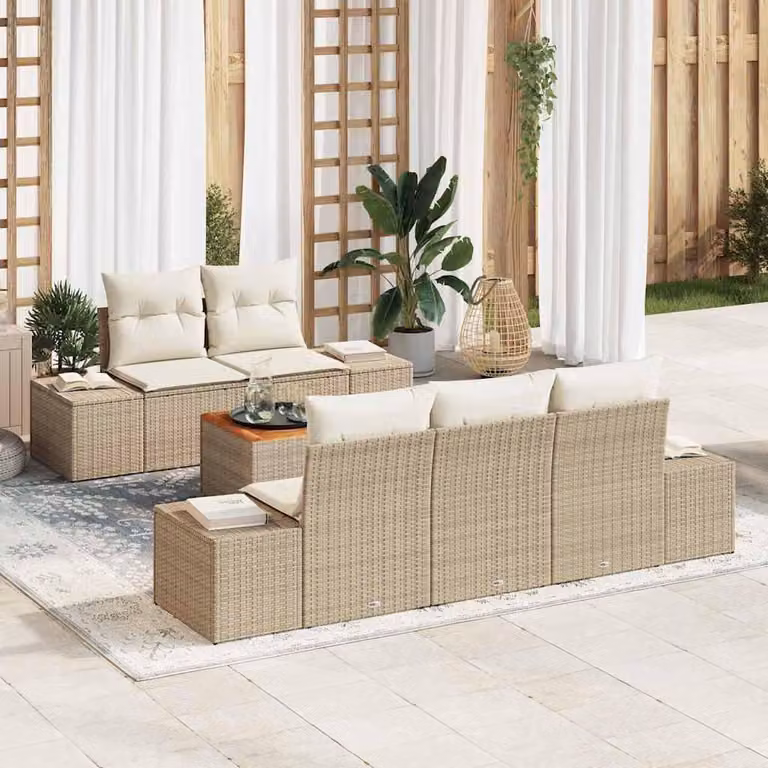 Maison Exclusive - Set Divano da Giardino 6 pcs Beige e Crema polyrattan