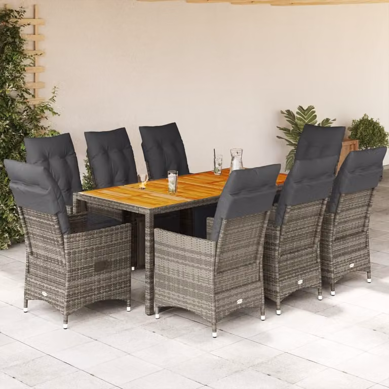 Maison Exclusive - Set da giardino bistrot 9 pezzi con cuscini grigio in polyrattan