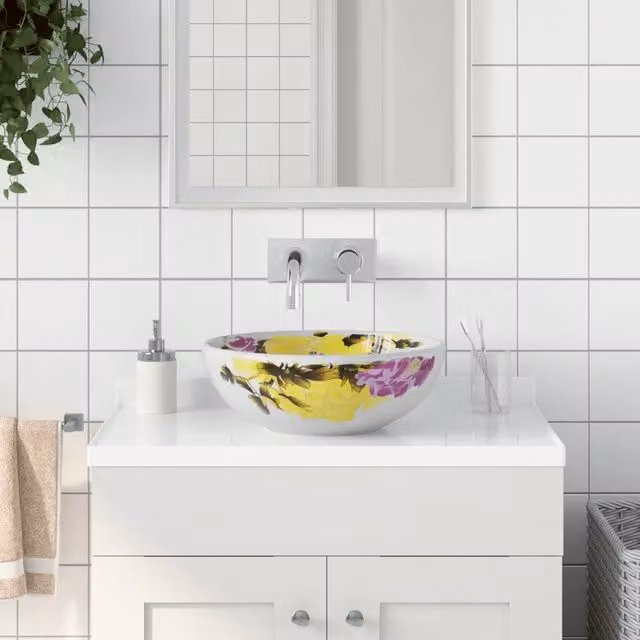 Lavabo da Appoggio Rotondo Multicolore in Ceramica vidaXL Diametro: 41 cm, Altezza: 14 cm